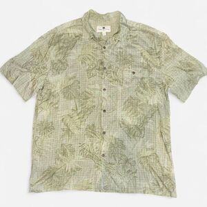 Green Nature Print Tropical Hawaiian Button Down Shirt